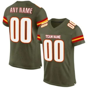 Custom Olive Mesh Football Jersey with White-Gold-Red