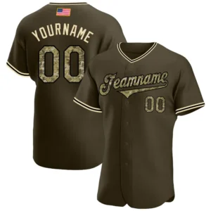 Custom Olive USA Flag Fashion Baseball Jersey with Camo-Black