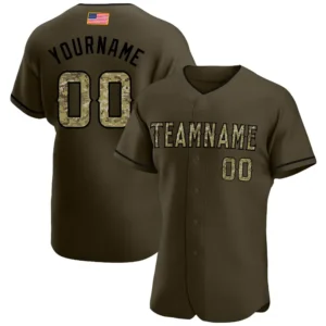 Custom Olive USA Flag Fashion Baseball Jersey with Camo-Black