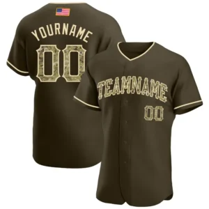 Custom Olive USA Flag Fashion Baseball Jersey with Camo-Cream