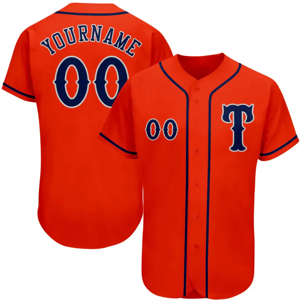 Custom Orange Baseball Jersey with Navy-Gray