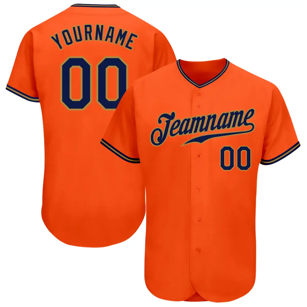 Custom Orange Baseball Jersey with Navy-Old Gold