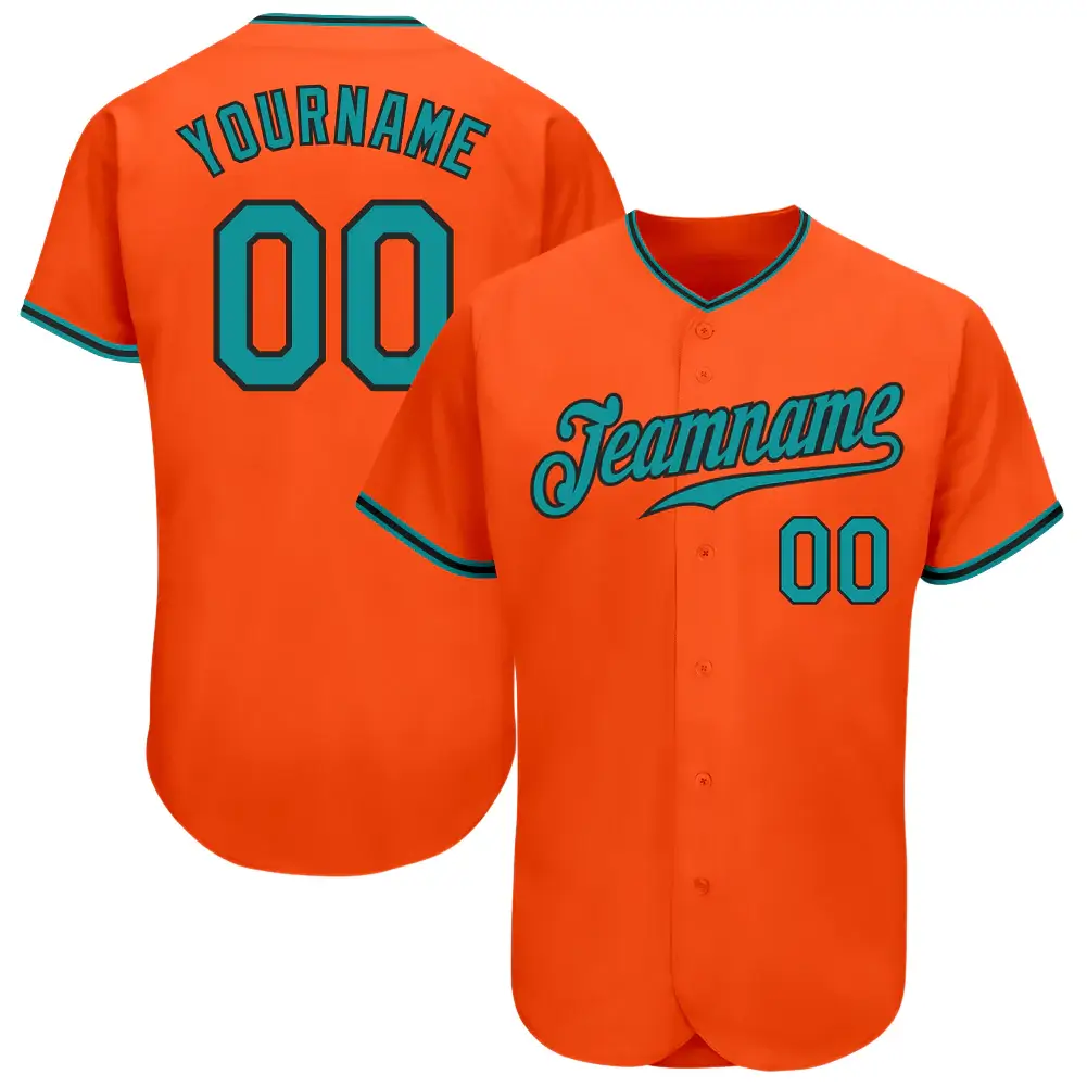 Custom Orange Baseball Jersey with Teal-Black