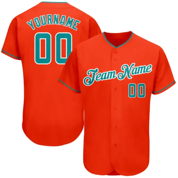 Custom Orange Baseball Jersey with Teal-White