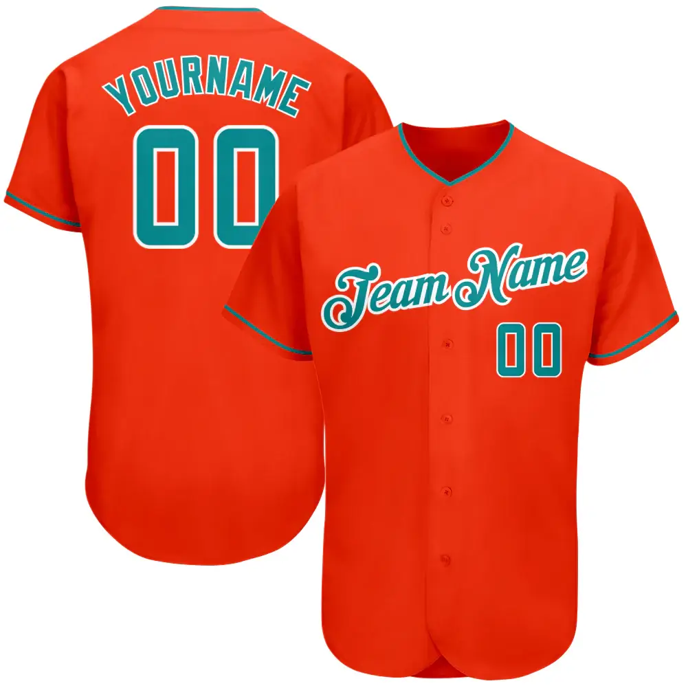 Custom Orange Baseball Jersey with Teal-White