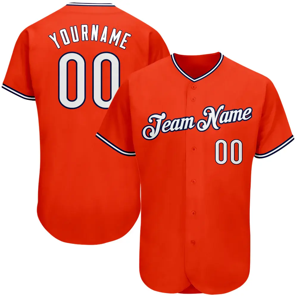 Custom Orange Baseball Jersey with White-Navy