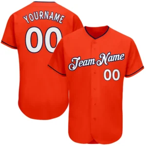 Custom Orange Baseball Jersey with White-Navy
