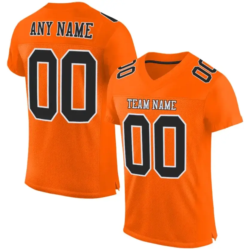 Custom Orange Mesh Football Jersey with Black-White