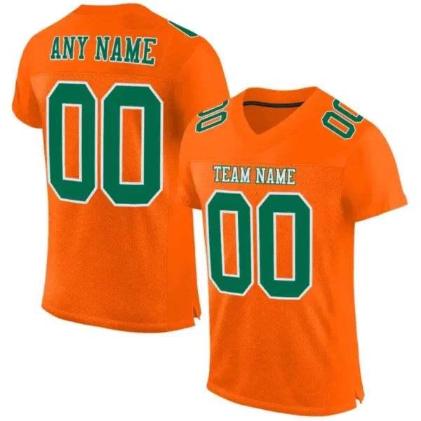 Custom Orange Mesh Football Jersey with Kelly Green