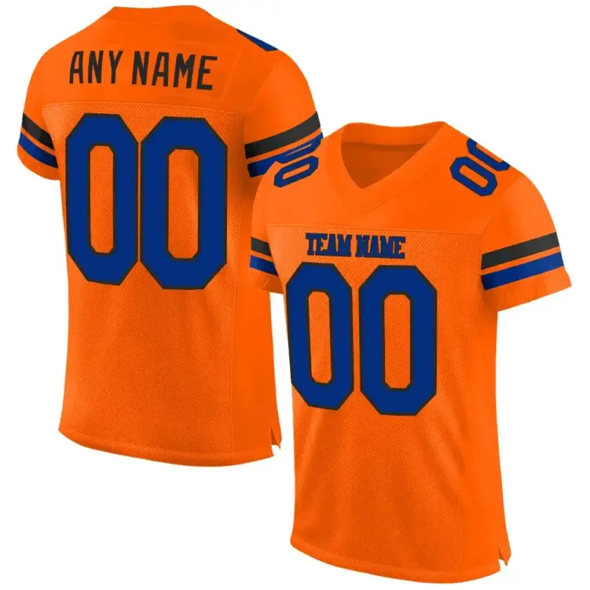 Custom Orange Mesh Football Jersey with Royal-Black