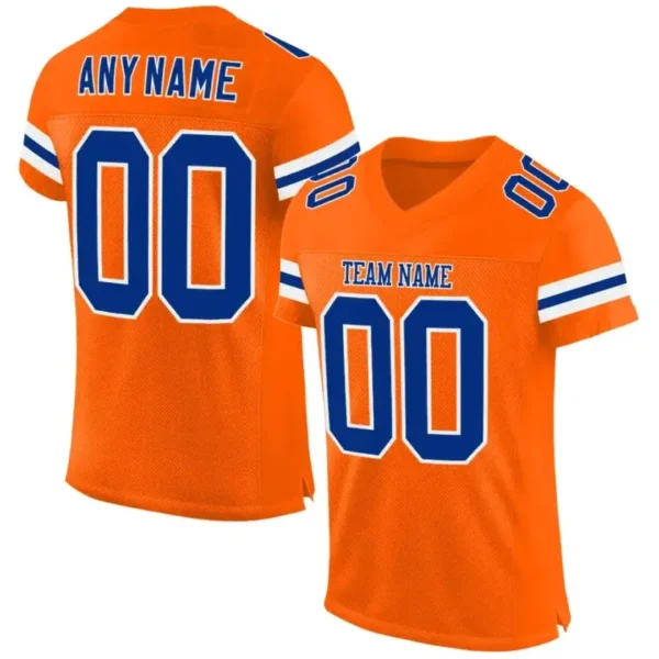 Custom Orange Mesh Football Jersey with Royal-White