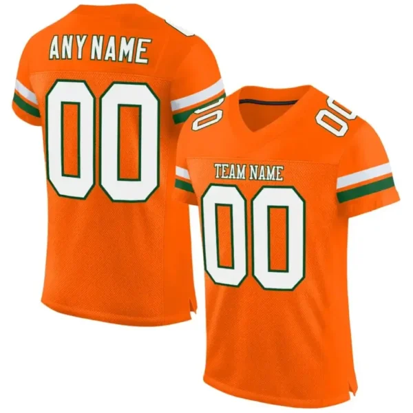 Custom Orange Mesh Football Jersey with White-Green