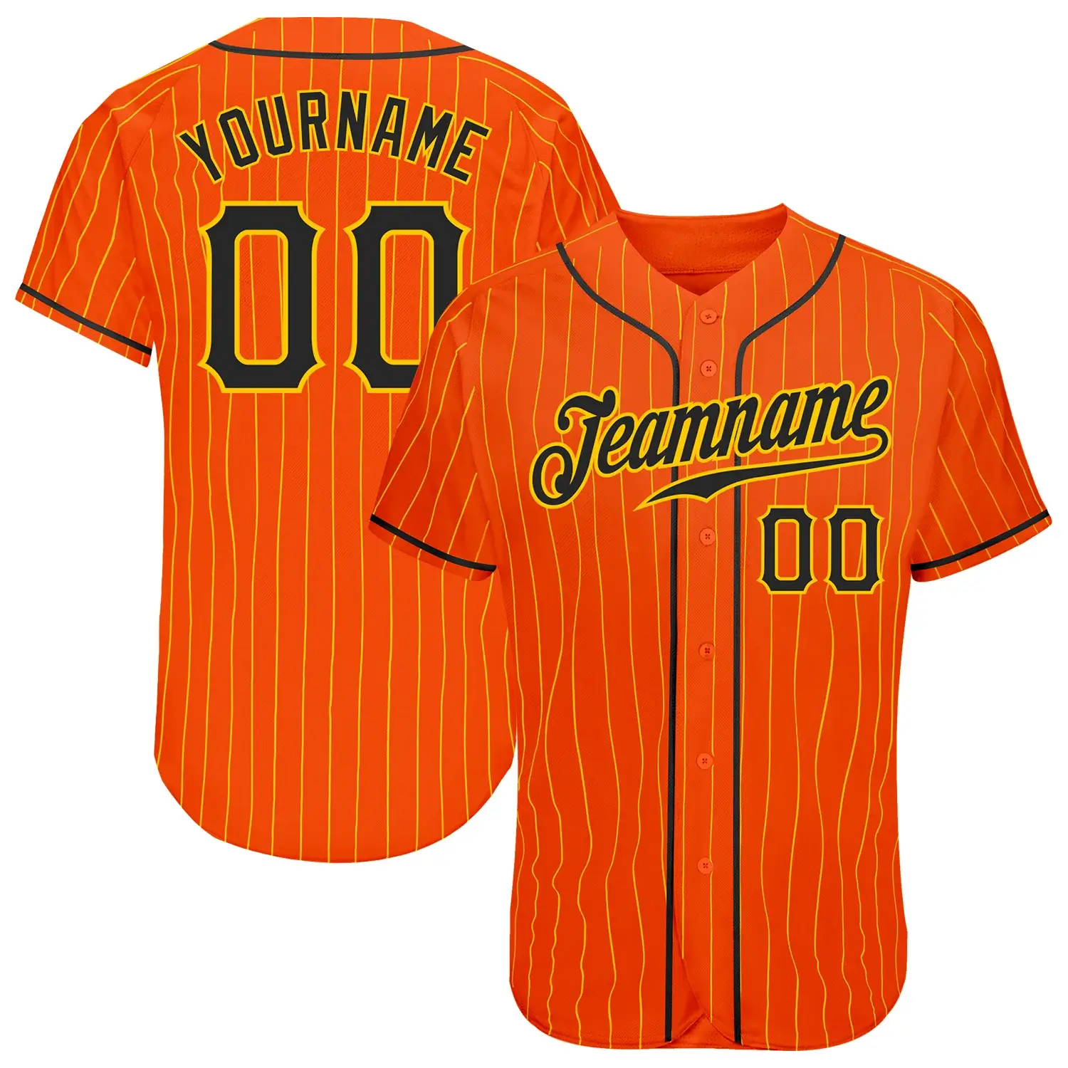 Custom Orange Pinstripe Baseball Jersey with Black-Gold