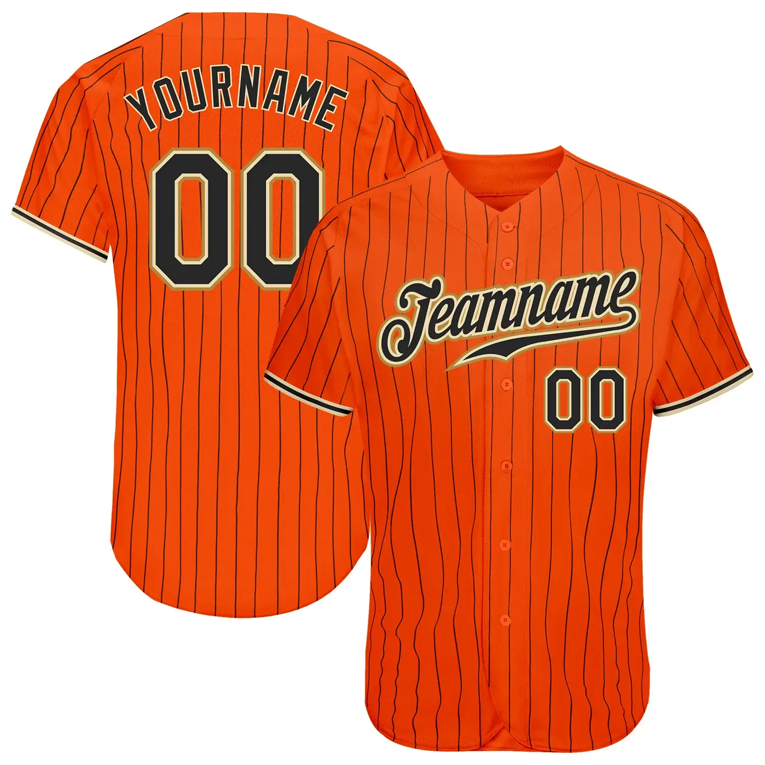 Custom Orange Pinstripe Baseball Jersey with Black-Old Gold