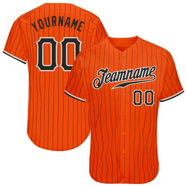 Custom Orange Pinstripe Baseball Jersey with Black-White