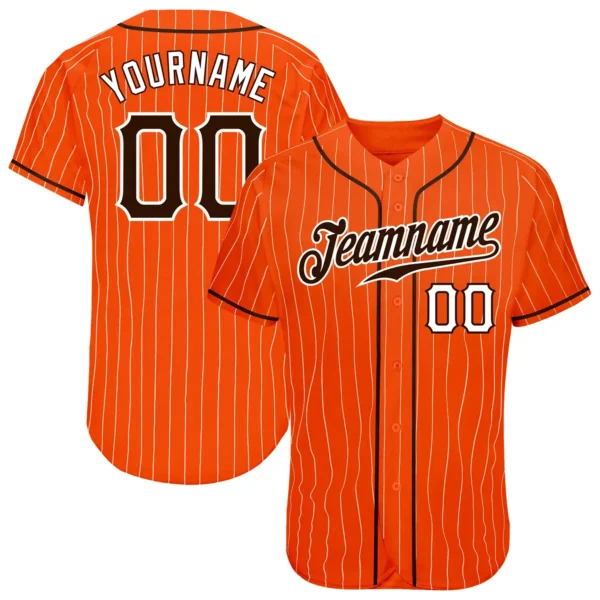 Custom Orange Pinstripe Baseball Jersey with Brown-White