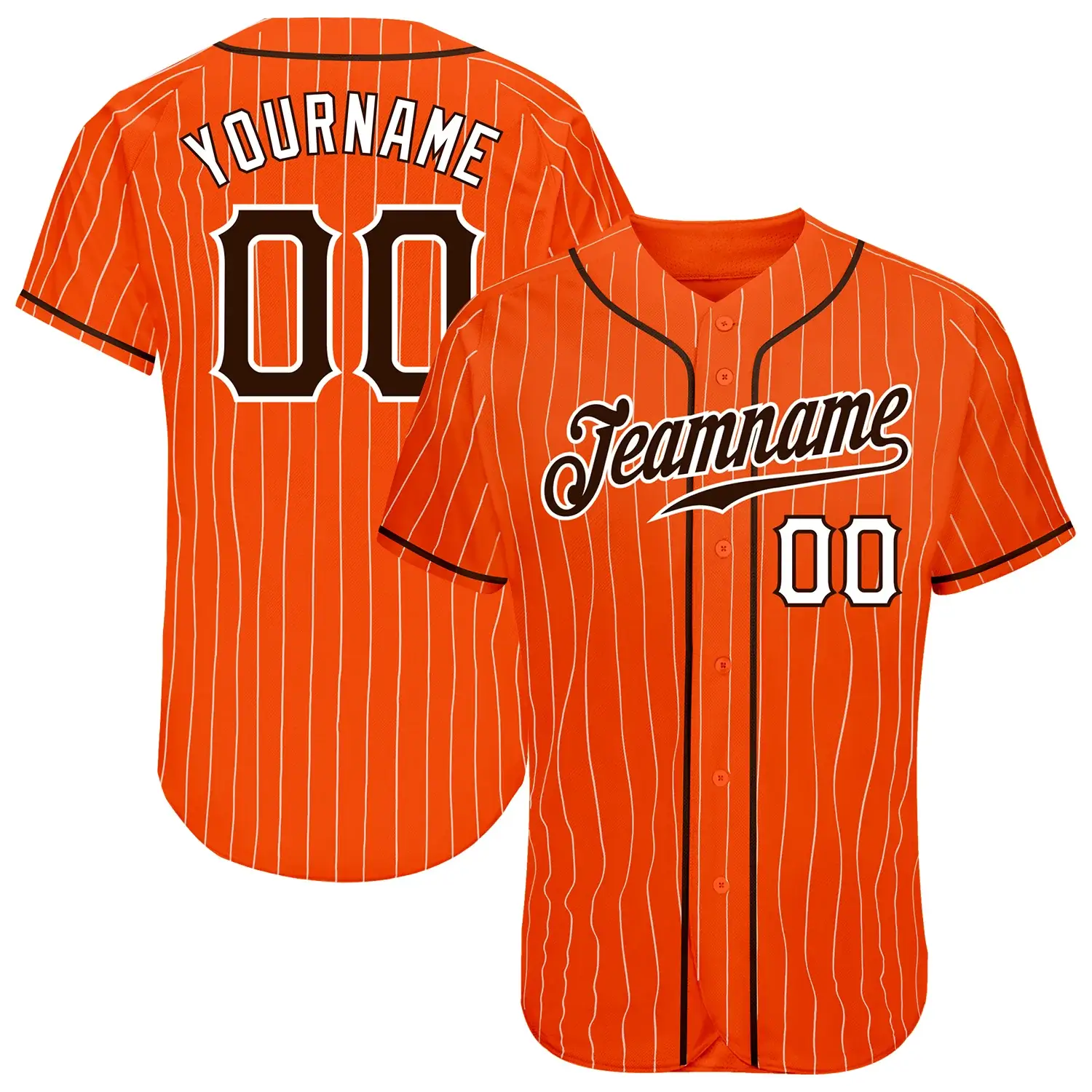 Custom Orange Pinstripe Baseball Jersey with Brown-White