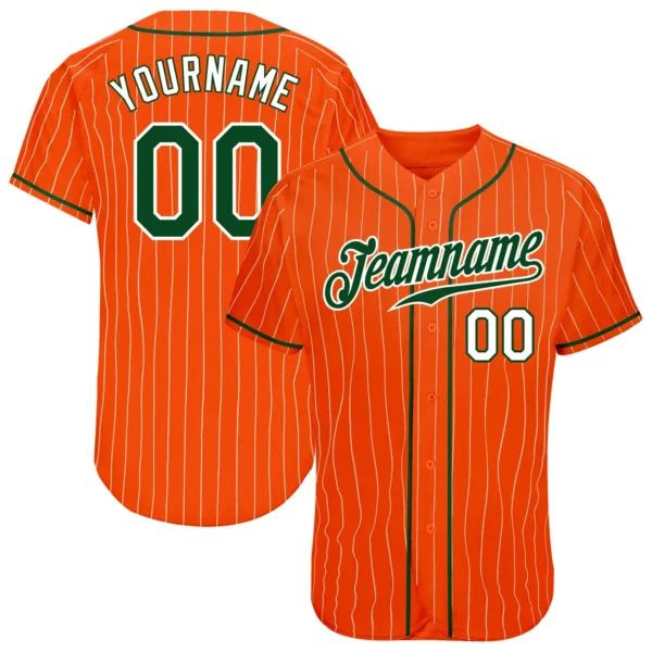 Custom Orange Pinstripe Baseball Jersey with Green-White