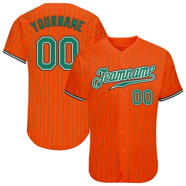 Custom Orange Pinstripe Baseball Jersey with Kelly Green-Black