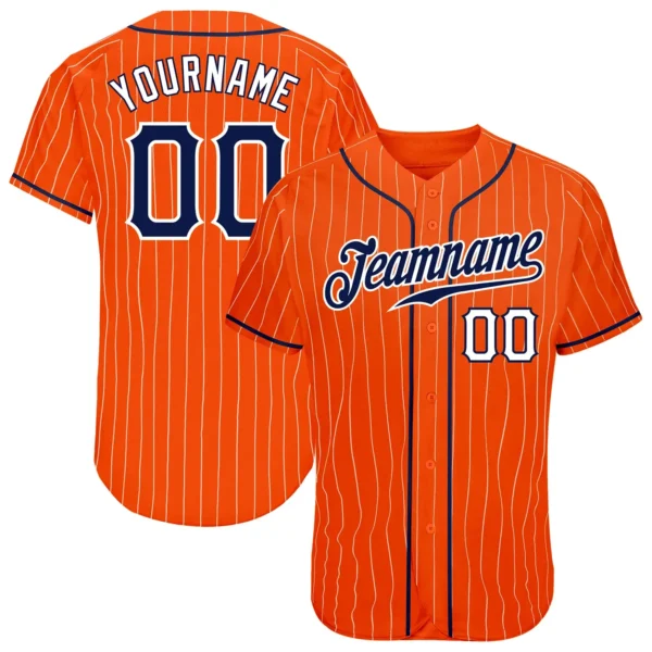 Custom Orange Pinstripe Baseball Jersey with Navy-White