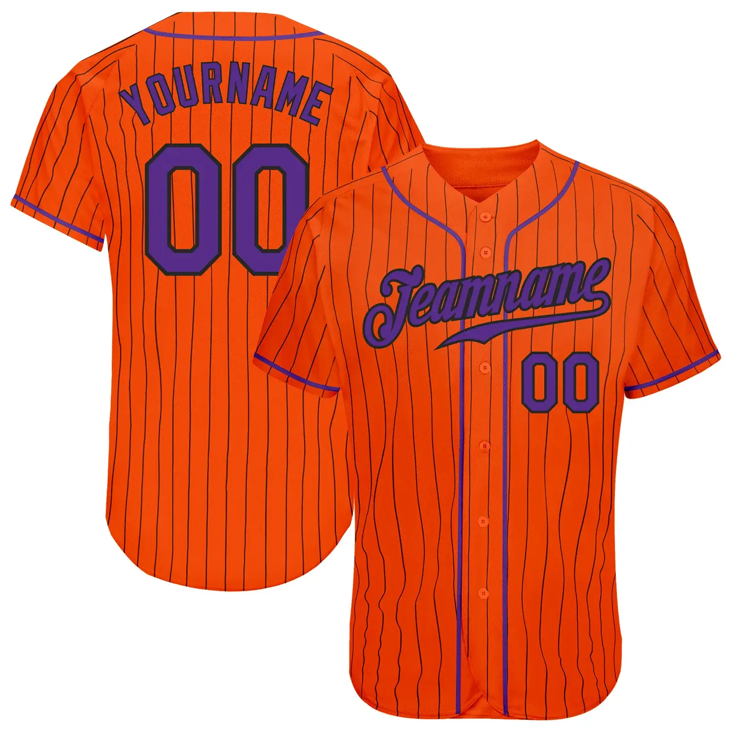 Custom Orange Pinstripe Baseball Jersey with Purple-Black