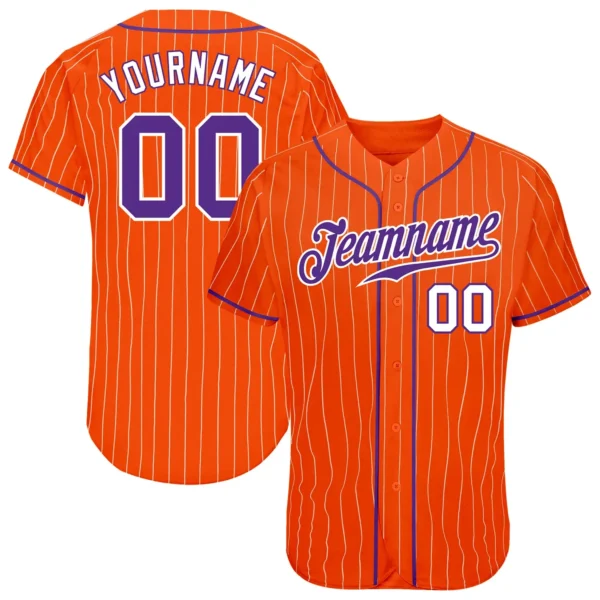 Custom Orange Pinstripe Baseball Jersey with Purple-White