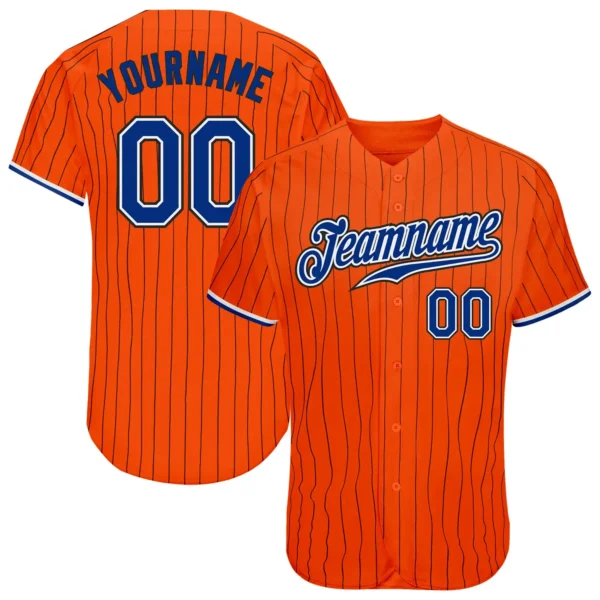 Custom Orange Pinstripe Baseball Jersey with Royal-Black