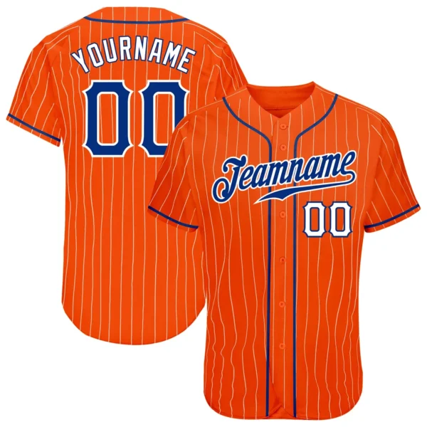 Custom Orange Pinstripe Baseball Jersey with Royal-White