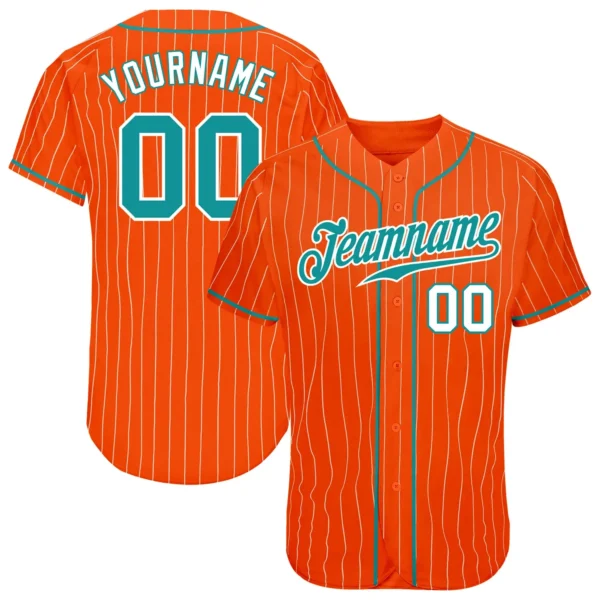 Custom Orange Pinstripe Baseball Jersey with Teal-White