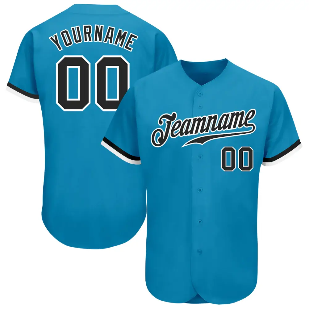 Custom Panther Blue Baseball Jersey with Black-White