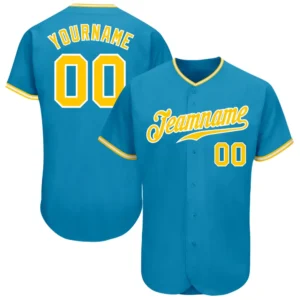 Custom Panther Blue Baseball Jersey with Gold-White