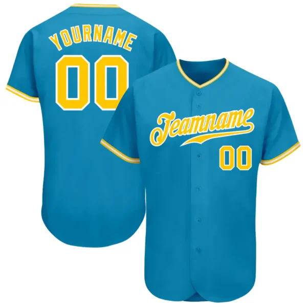 Custom Panther Blue Baseball Jersey with Gold-White