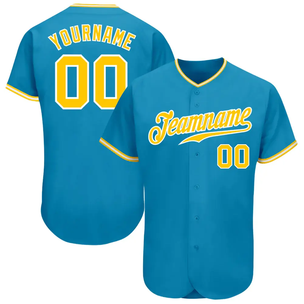 Custom Panther Blue Baseball Jersey with Gold-White