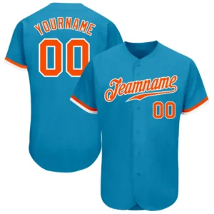 Custom Panther Blue Baseball Jersey with Orange-White