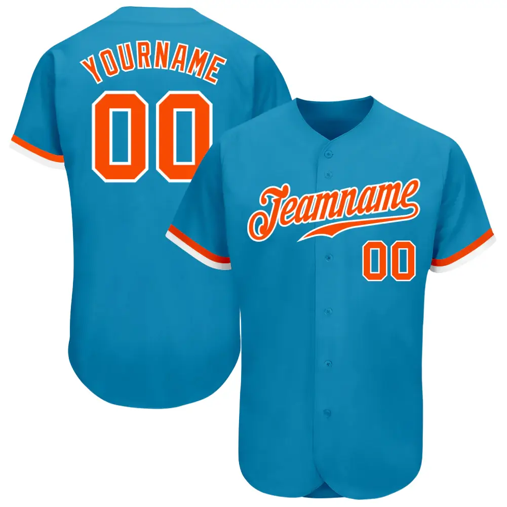 Custom Panther Blue Baseball Jersey with Orange-White