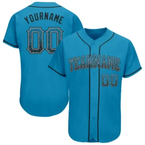 Custom Panther Blue Drift Fashion Baseball Jersey with Black-Gray