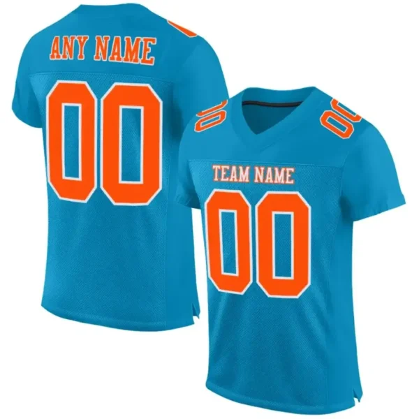 Custom Panther Blue Mesh Football Jersey with Orange