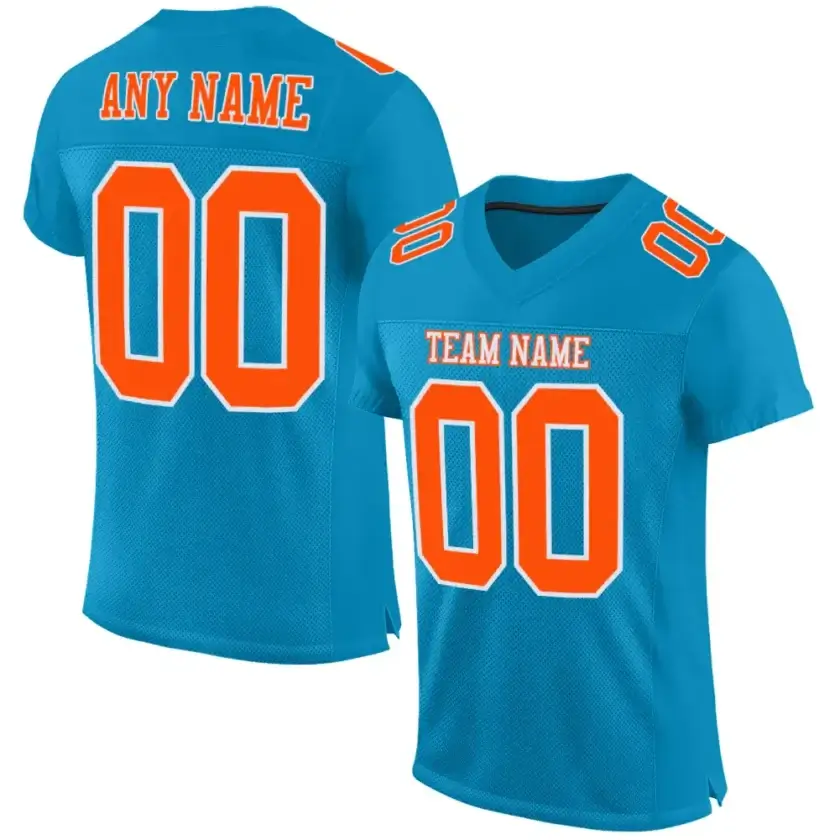Custom Panther Blue Mesh Football Jersey with Orange