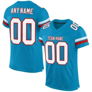 Custom Panther Blue Mesh Football Jersey with White-Red
