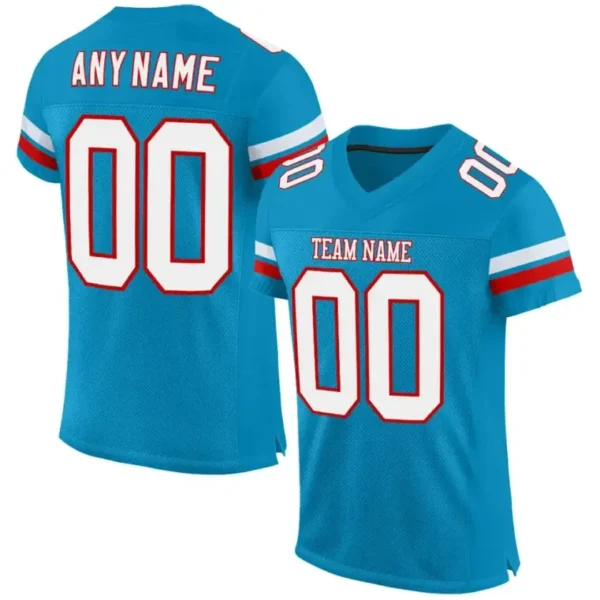 Custom Panther Blue Mesh Football Jersey with White-Red