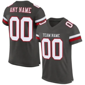 Custom Pewter Mesh Football Jersey with White-Red