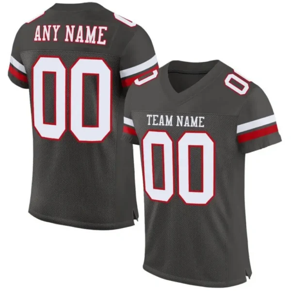 Custom Pewter Mesh Football Jersey with White-Red