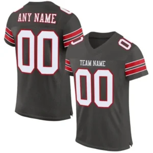 Custom Pewter Mesh Football Jersey with White-Red