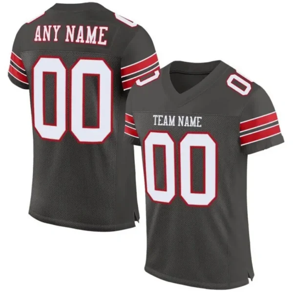 Custom Pewter Mesh Football Jersey with White-Red