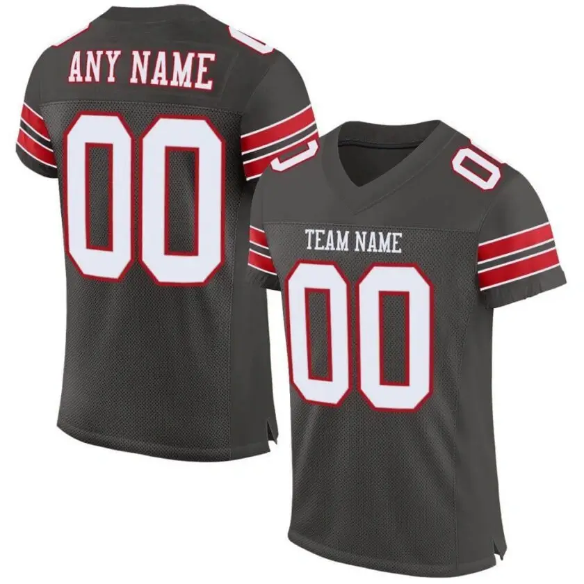 Custom Pewter Mesh Football Jersey with White-Red