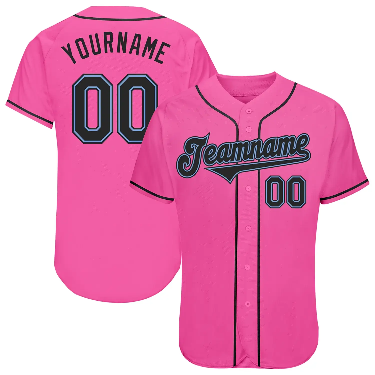 Custom Pink Baseball Jersey with Black-Light Blue