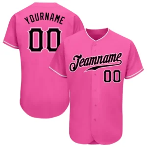 Custom Pink Baseball Jersey with Black-White