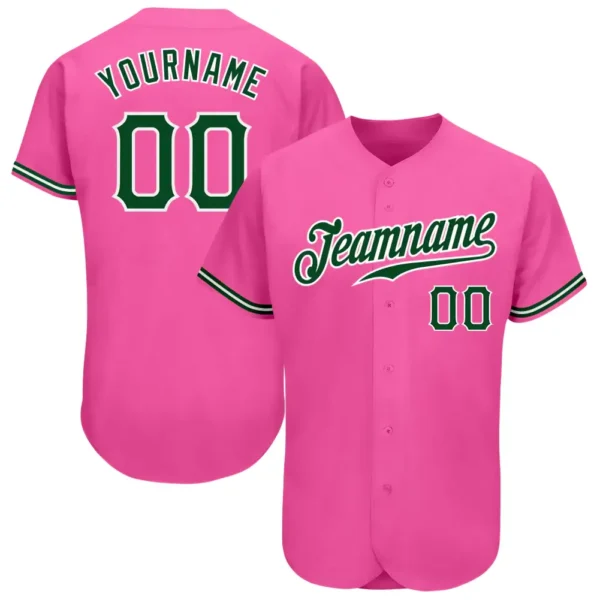 Custom Pink Baseball Jersey with Green-White