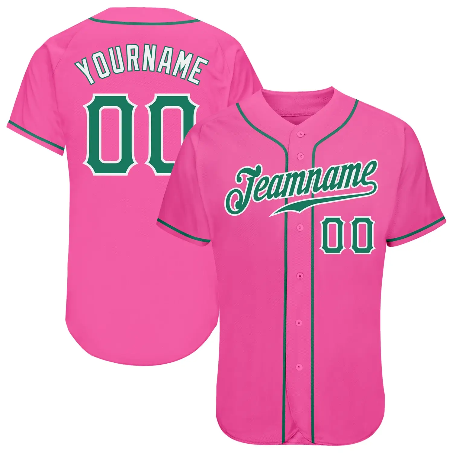 Custom Pink Baseball Jersey with Kelly Green-White