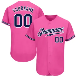 Custom Pink Baseball Jersey with Navy-White